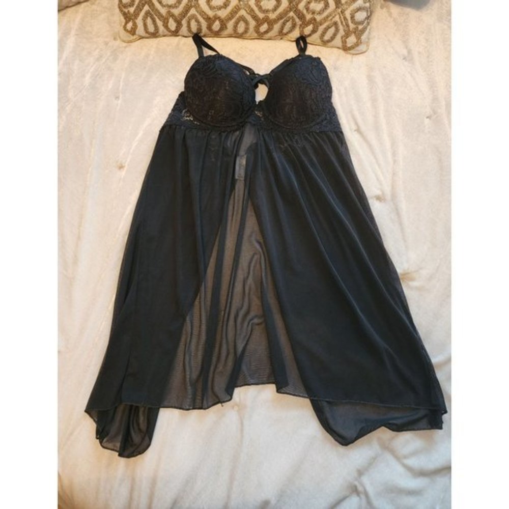 Marilyn Monroe Intimates Womens Chemise Lingerie Slip Size Medium‎ Black Lace - Picture 2 of 4